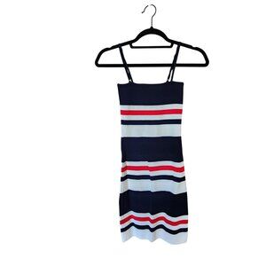 Body Con Striped Mini Dress With Spaghetti Straps Navy/Red/White Womens S By See